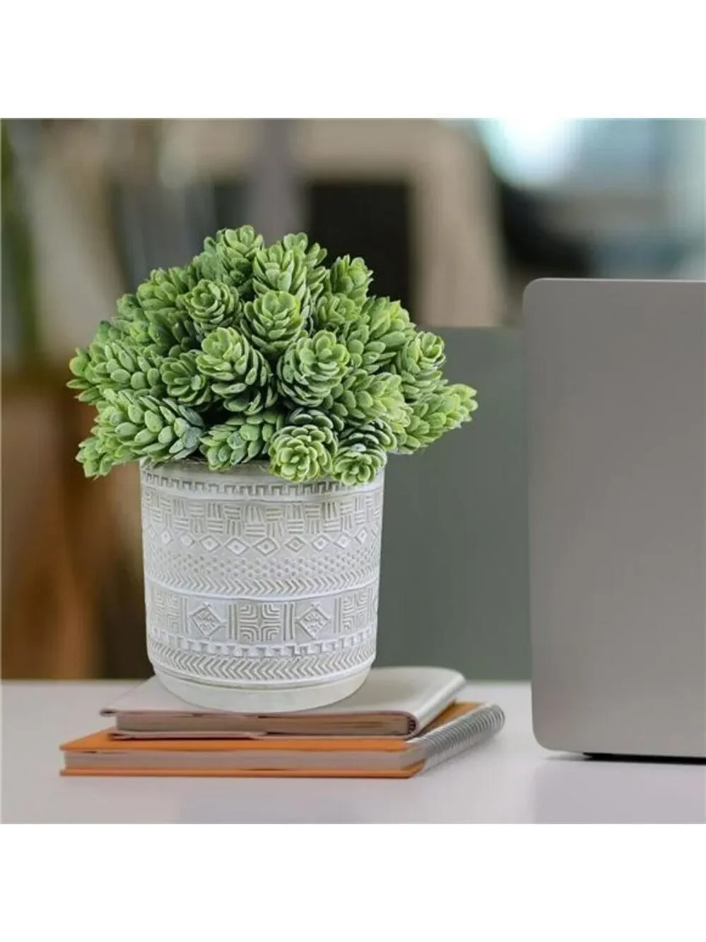 Set of 3 small artificial succulent potted plants faux greenery home office deco